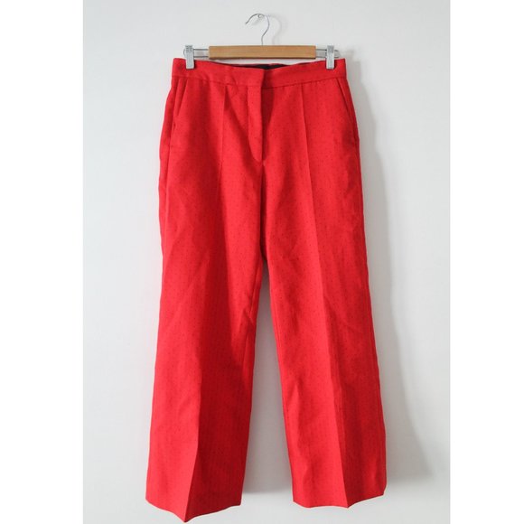 Sandro Instinct Wide-Leg Swiss Dot-Effect Pants 27" / Size 38 / Small / Red - Picture 4 of 10